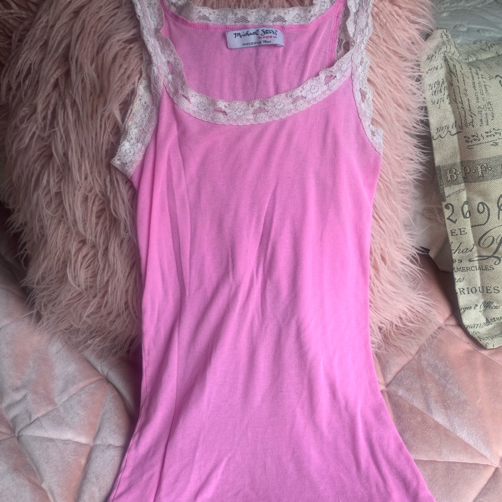 Y2k Michael Stars Bubblegum Pink Lace Trim Tank Top